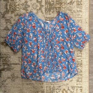 Lucky Brand Boho Flowy Blouse With Flowers and Button Detail